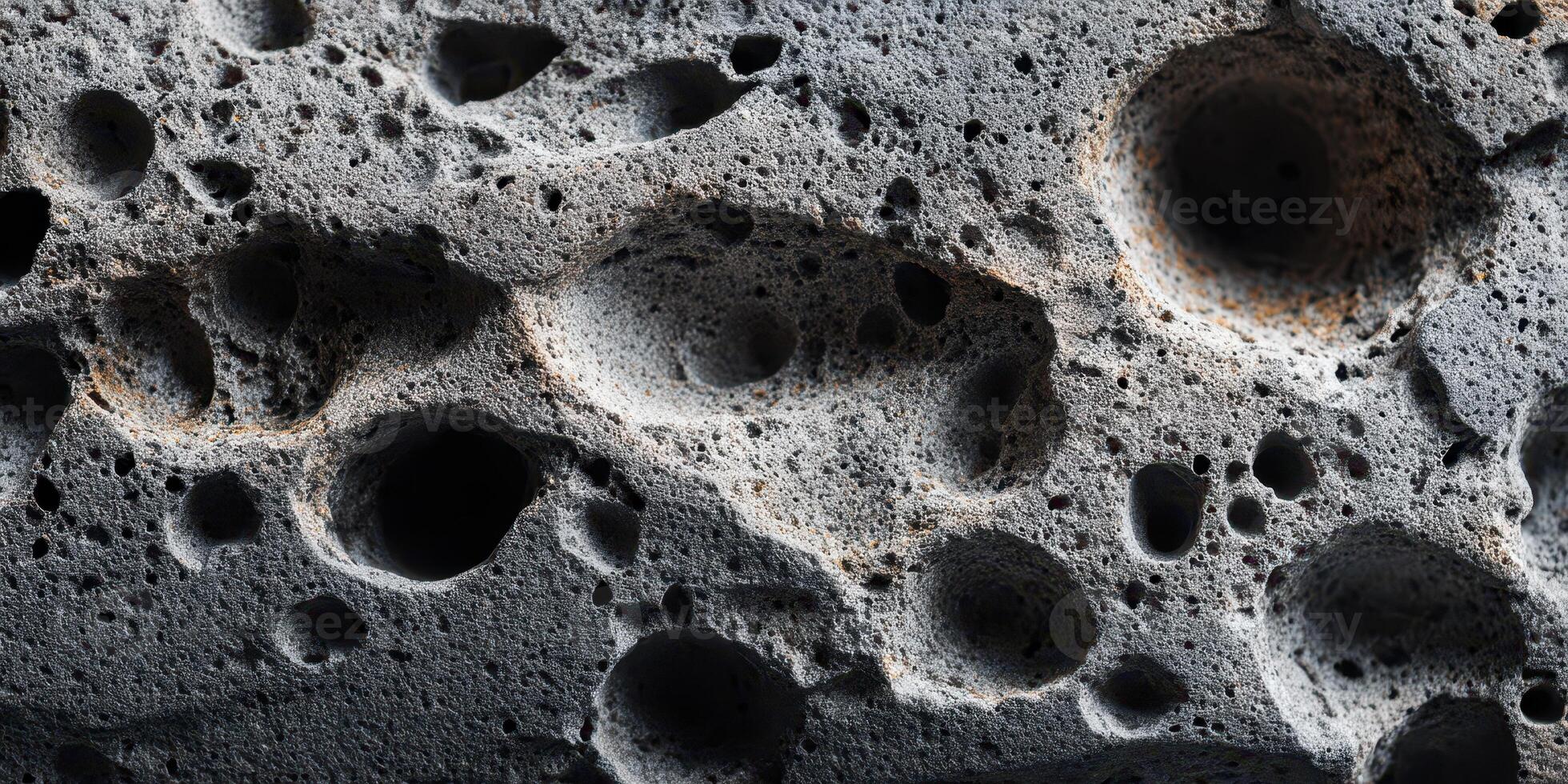Close up texture of volcanic rock with holes photo