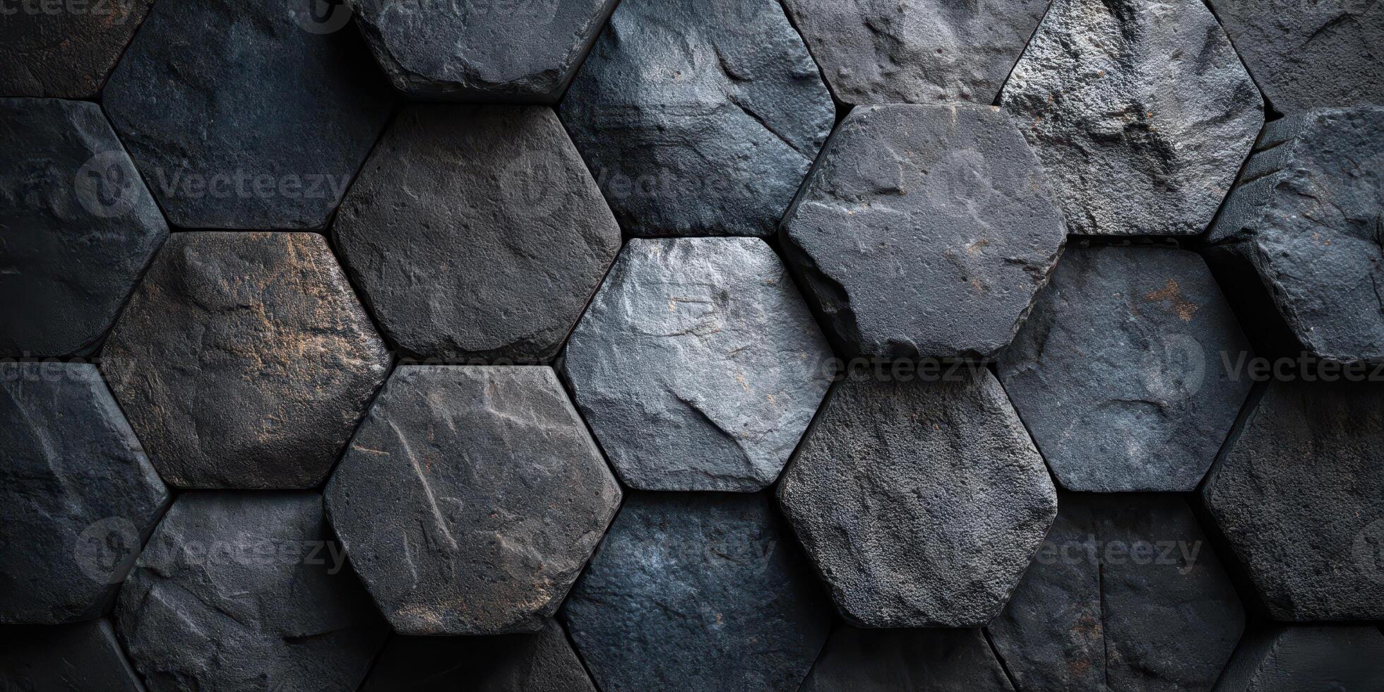 dark textured hexagonal stone wall pattern surface photo