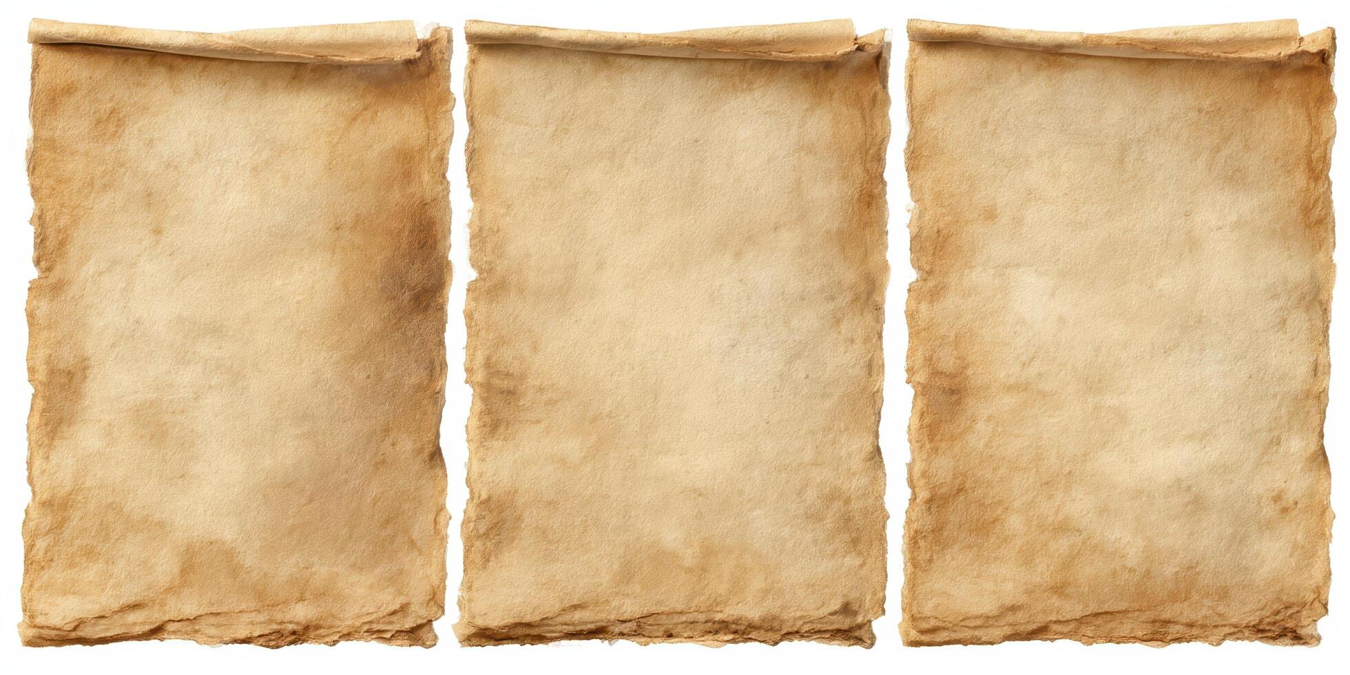Aged blank parchment paper sheets in a row photo