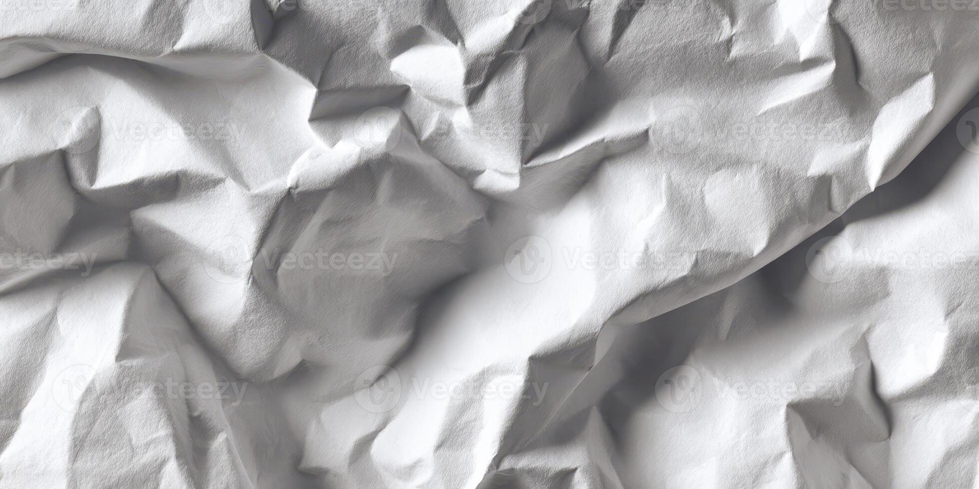 Close up of textured wrinkled white paper background photo