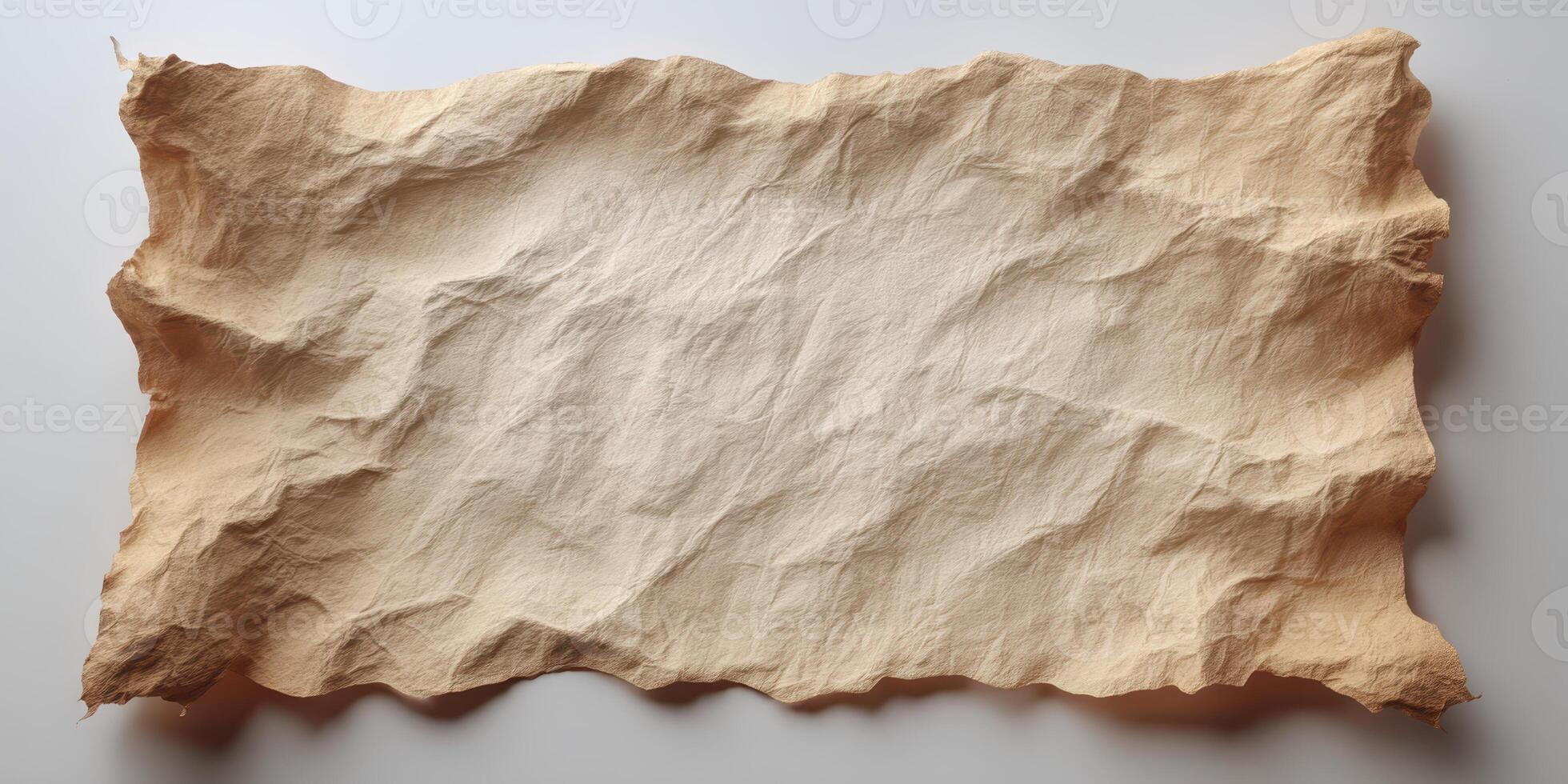 crumpled beige parchment paper sheet texture background photo