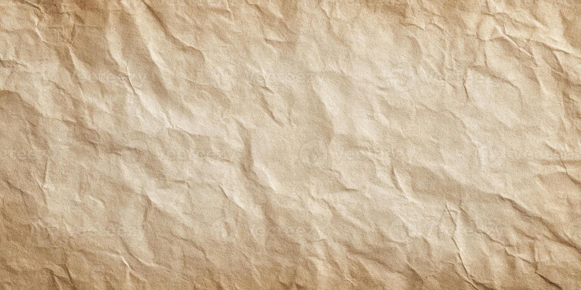 crumpled vintage paper texture background in beige tones photo
