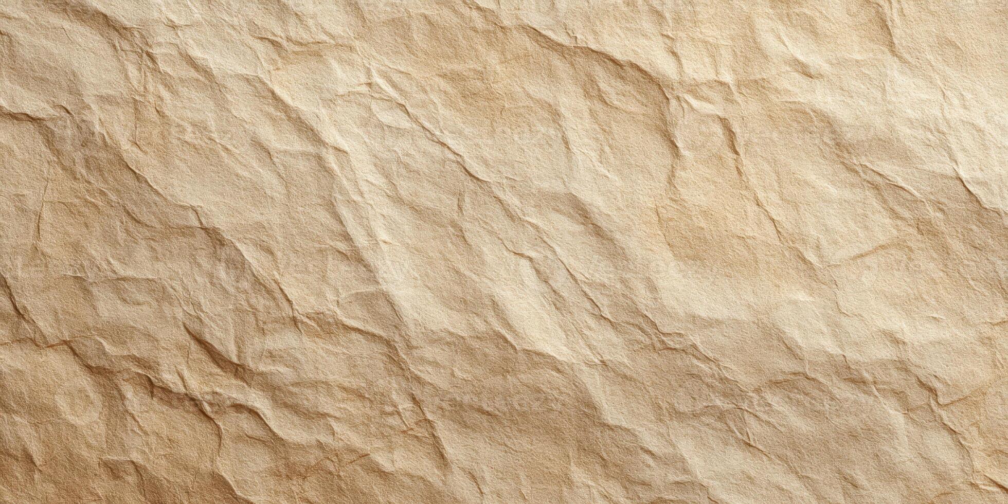 Textured crumpled beige paper background surface photo