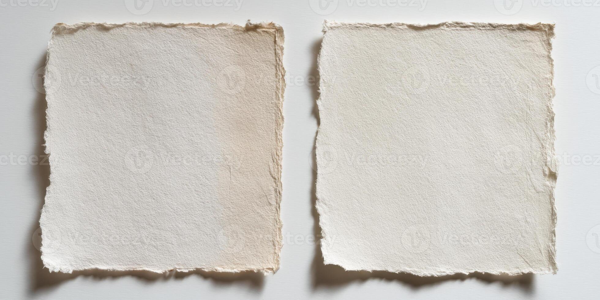 two blank textured handmade paper sheets on white background photo