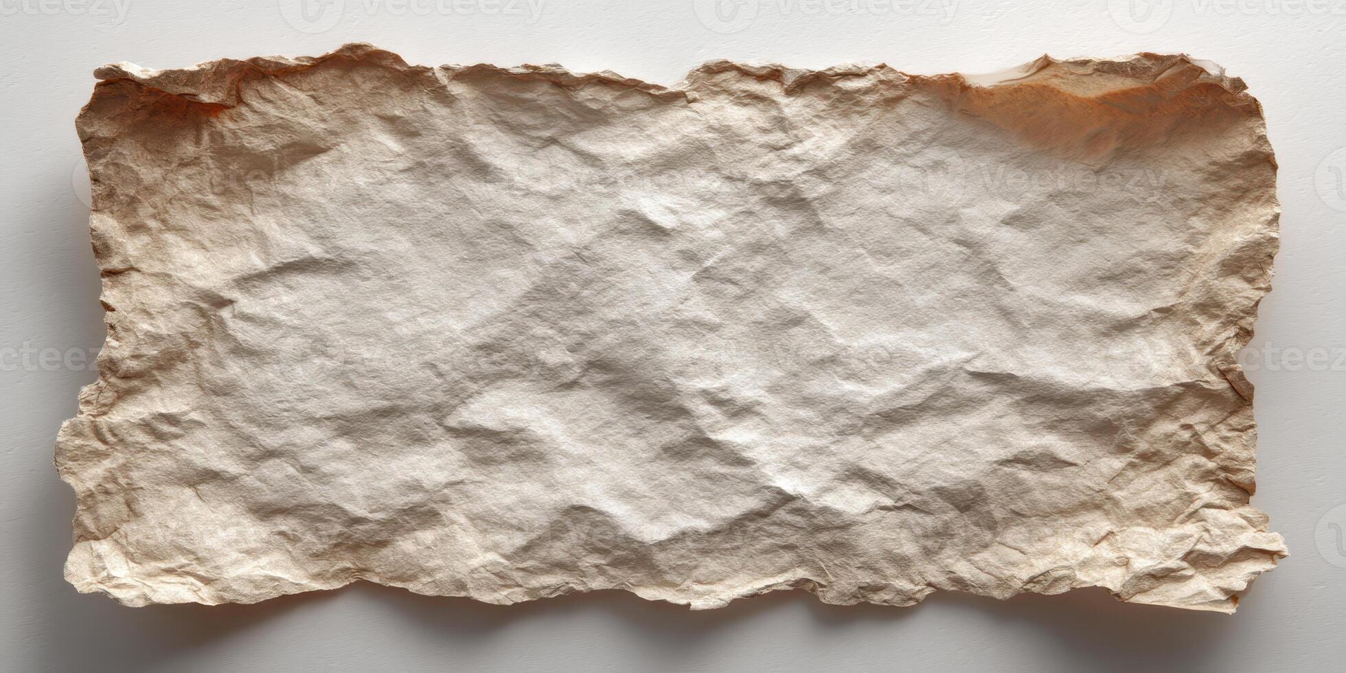 Wrinkled aged paper texture with torn edges photo
