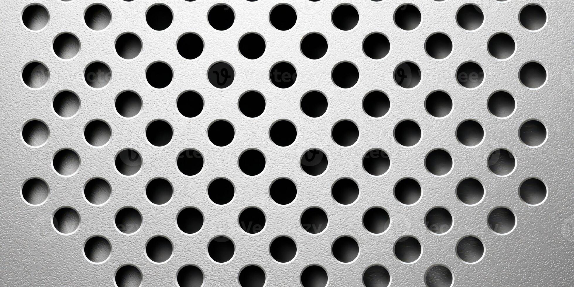 close up of perforated metal sheet with round holes pattern photo