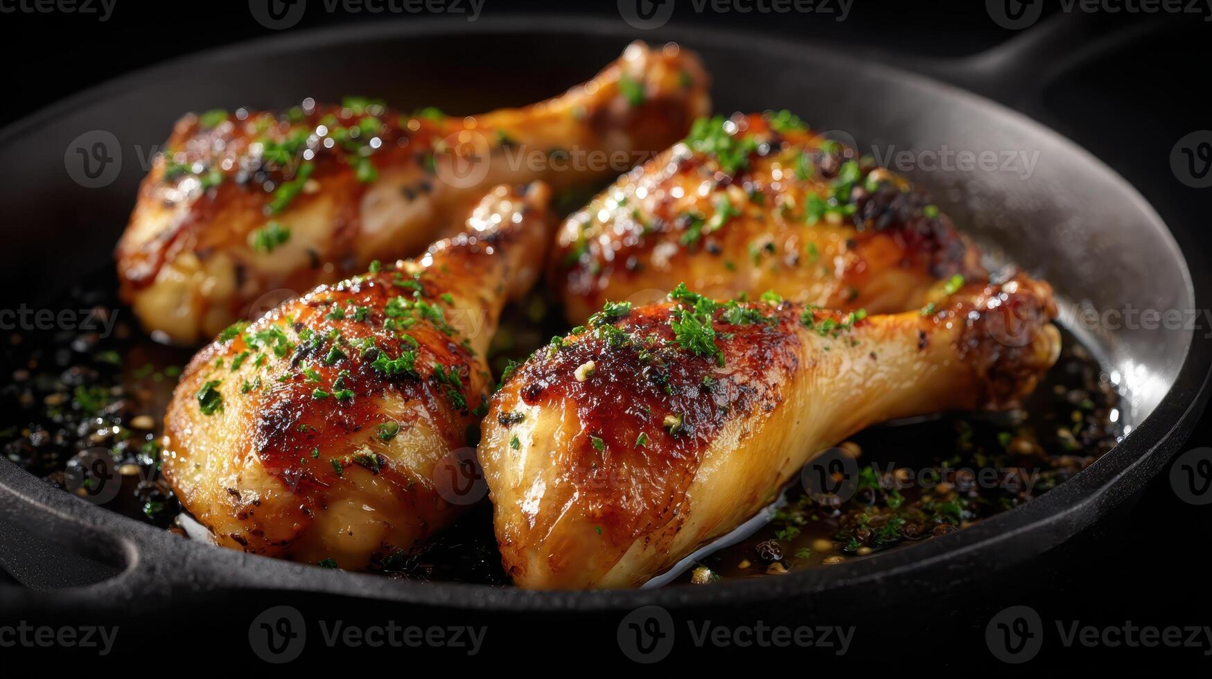 Deliciously Juicy Roasted Chicken Drums in a Black Pan photo