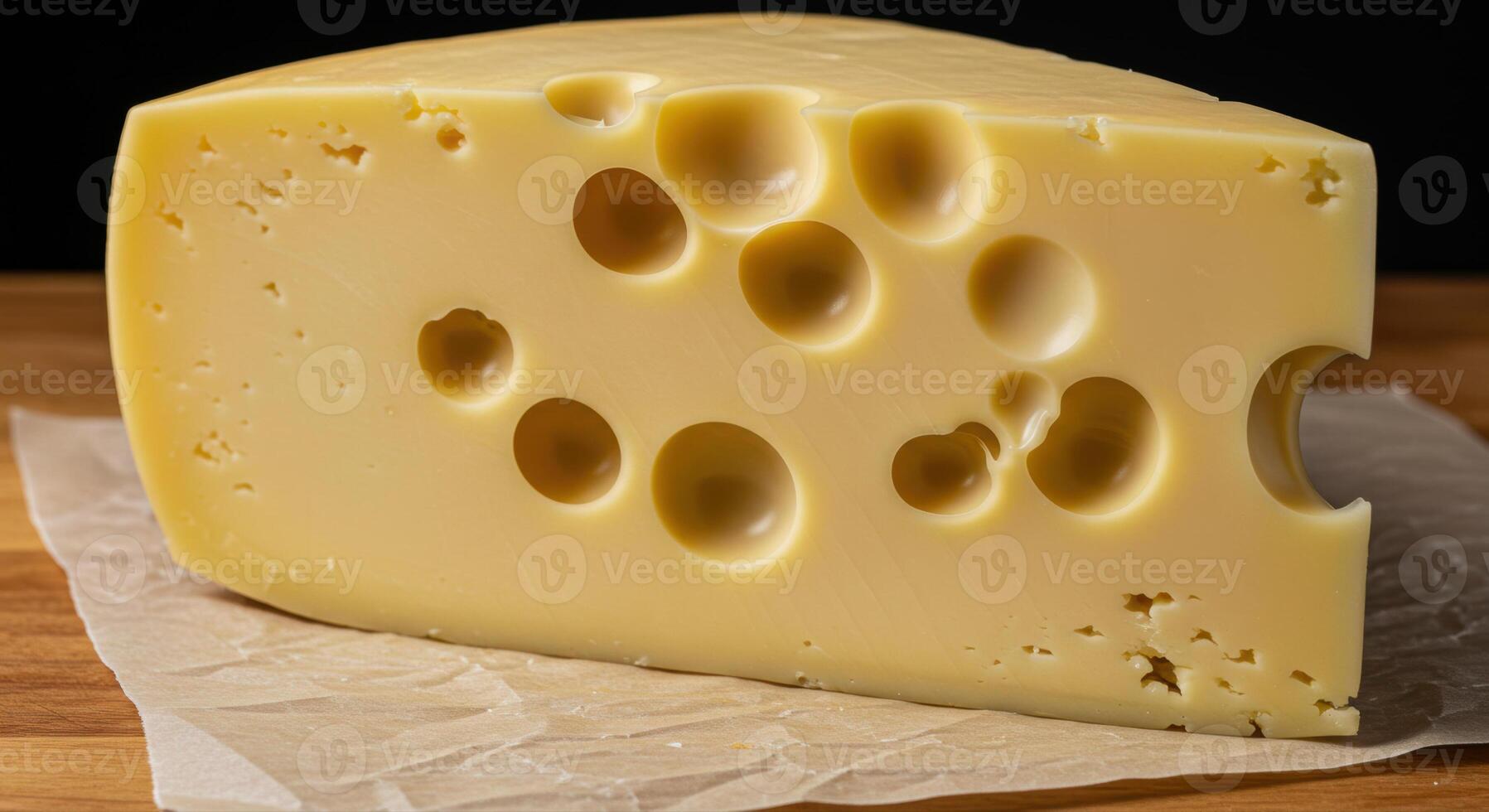 A delectable wedge of Swiss cheese showcasing a beautiful texture and inviting presence. photo