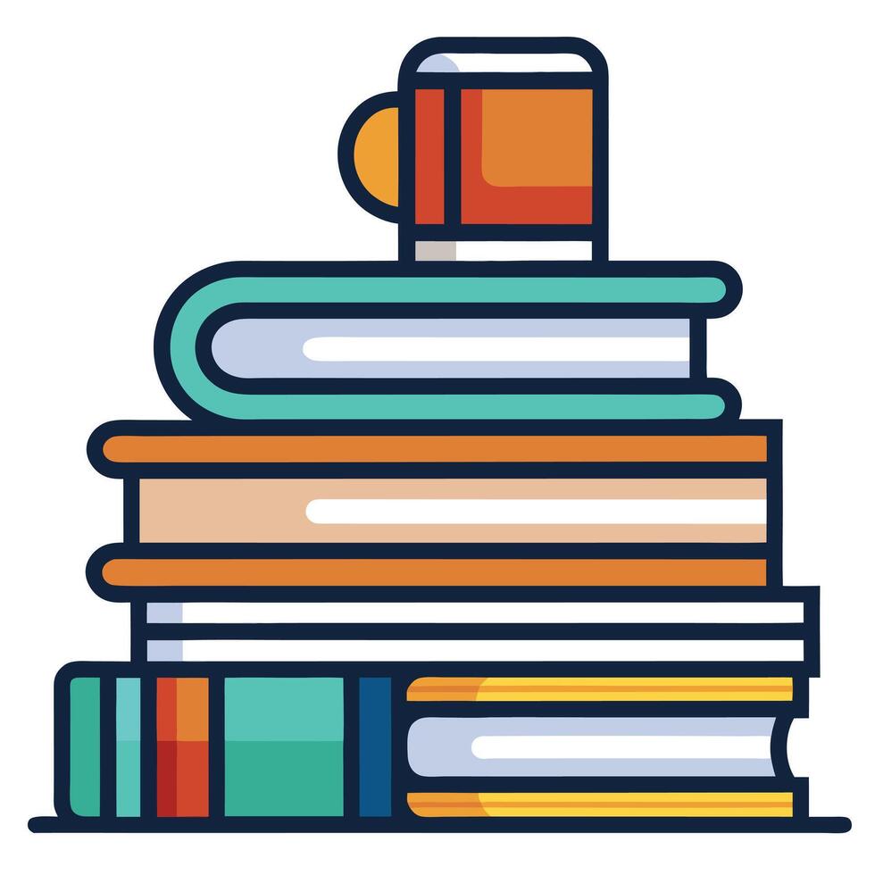 Stack of Books with a Coffee Mug on Top vector