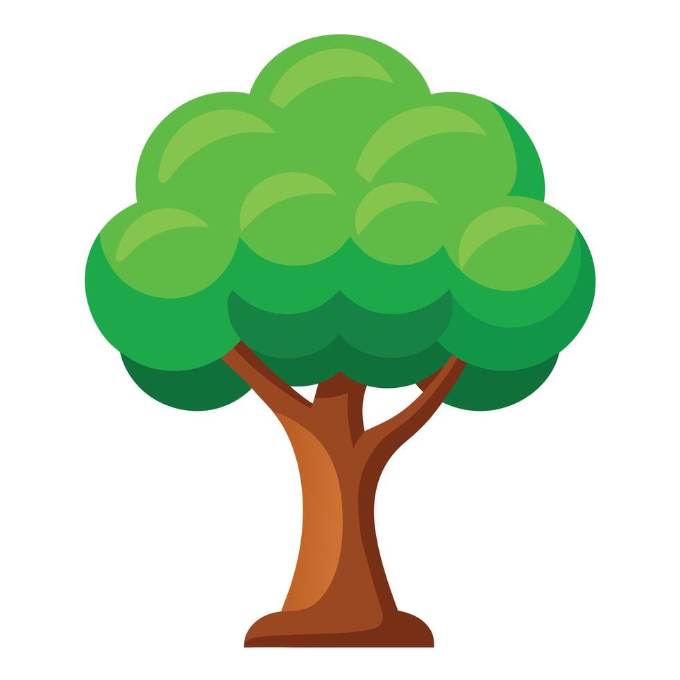 Stylized Cartoon Tree with Green Foliage and Brown Trunk on White Background vector