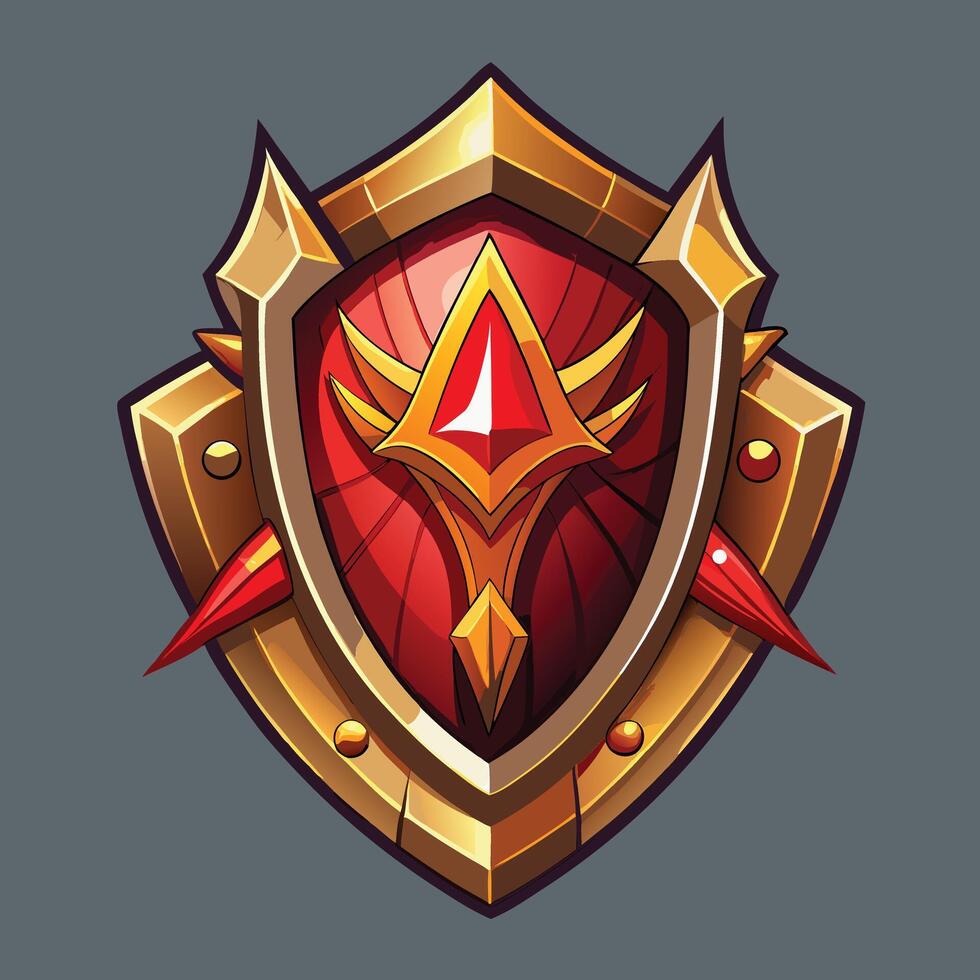 Stylized Red and Gold Shield with Gemstone for Gaming or Fantasy vector