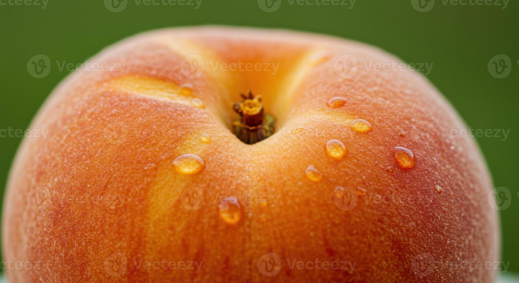 A detailed macro shot showcases a ripe peach covered in water droplets, ready to eat. photo