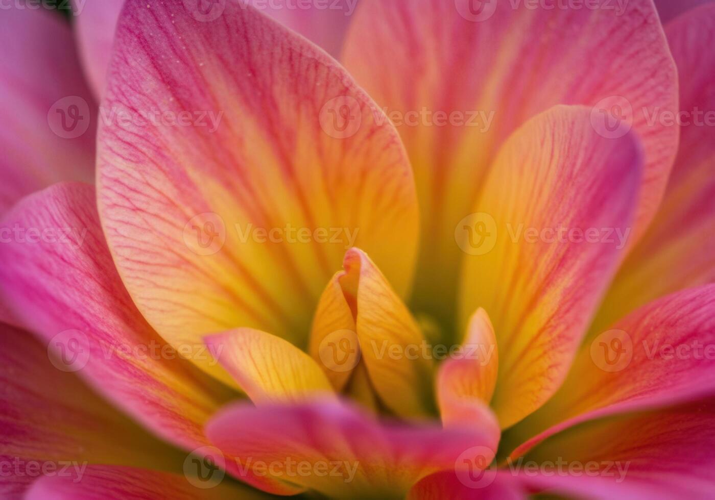 Intricate macro photography of a vibrant flower, revealing layers of colors and details. photo