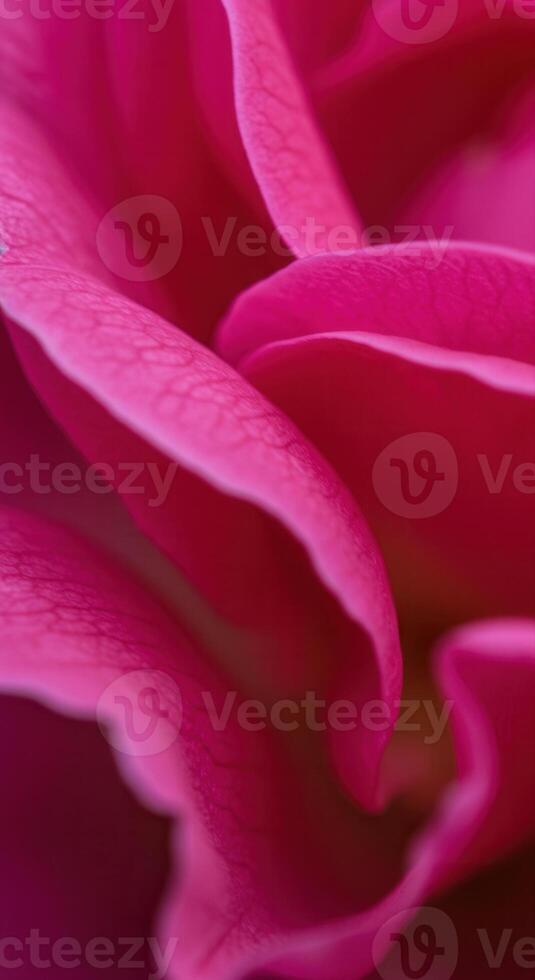 A macro shot capturing the graceful curves and intense color of a pink flower's petals. photo