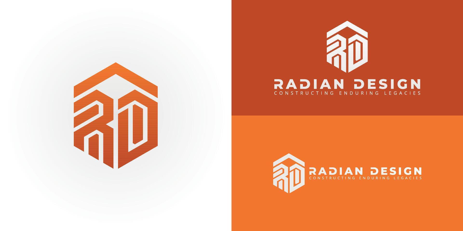 Modern RD logo for Construction and Architecture. Hexagonal design conveys precision, strength, and innovation in building. Ideal for forward-thinking firms. vector