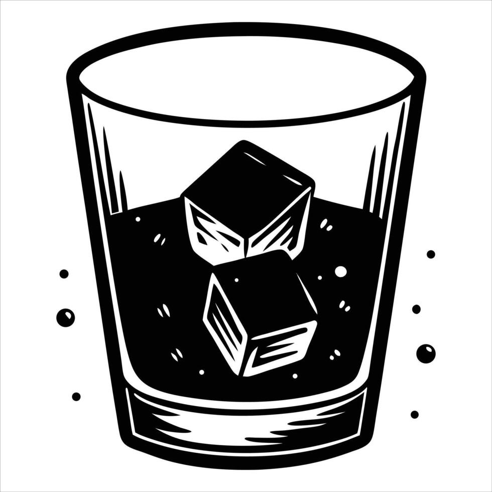 whisky glass with slow falling ice cube vector