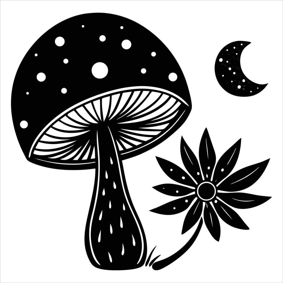 flowers and mushrooms with the moon vector