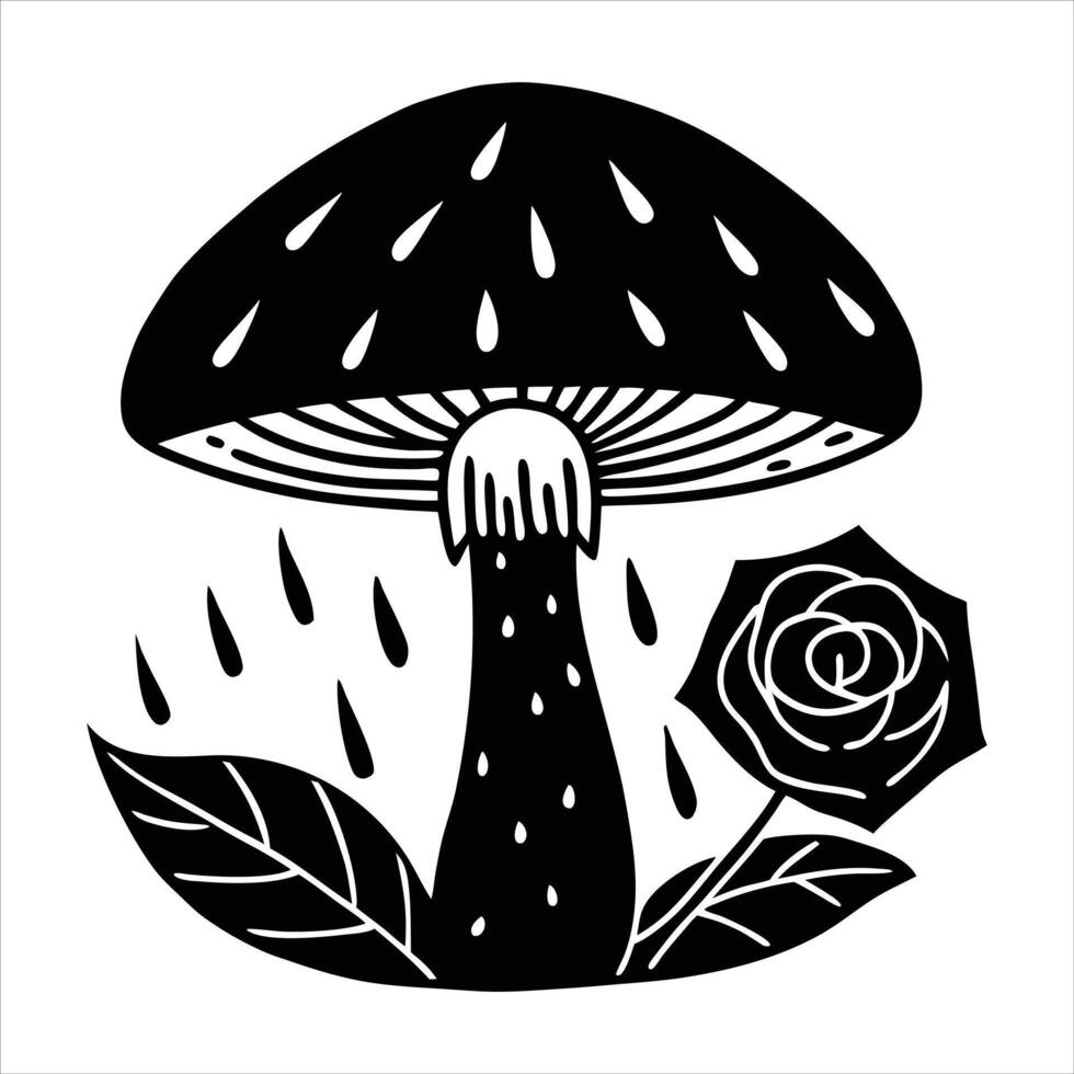 mushroom sheltering under a rose vector