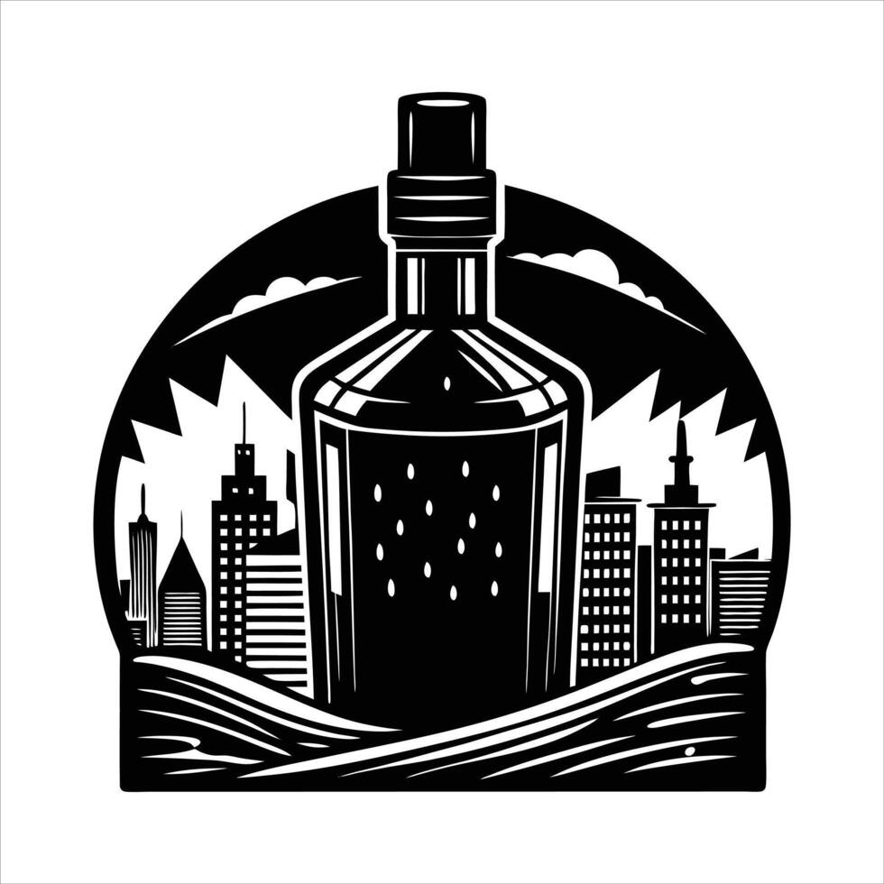 whisky bottle in hand against vector