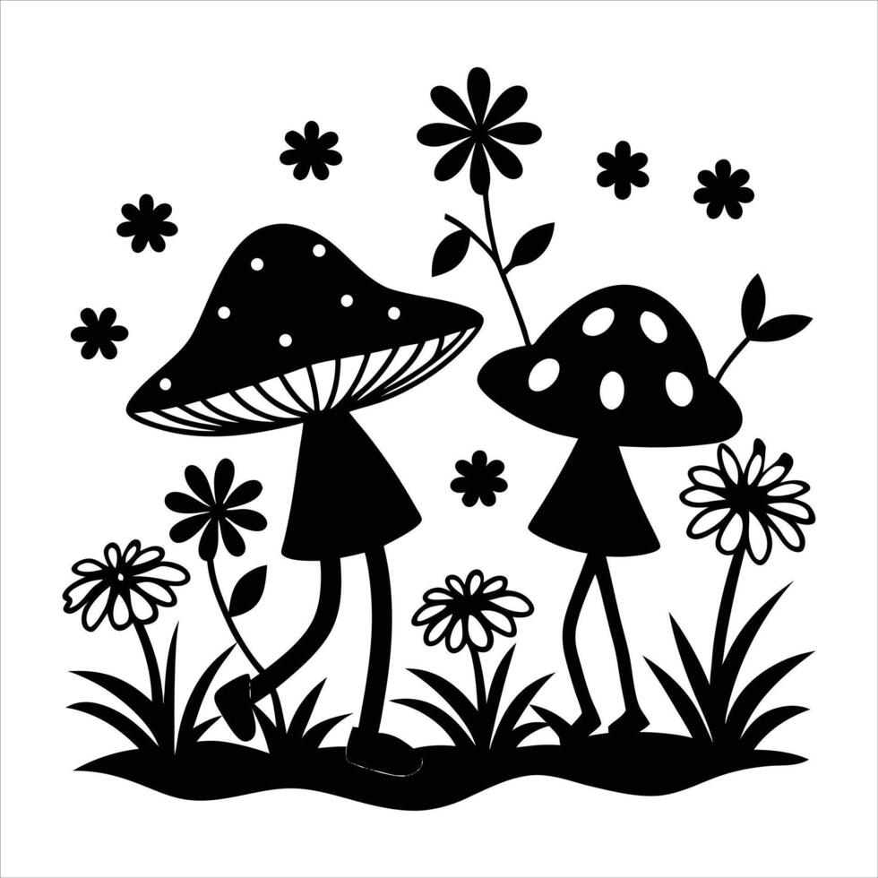 mushroom and flower dancing vector