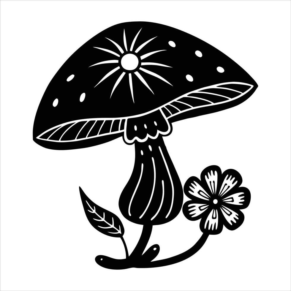mushroom holding a petal umbrella vector