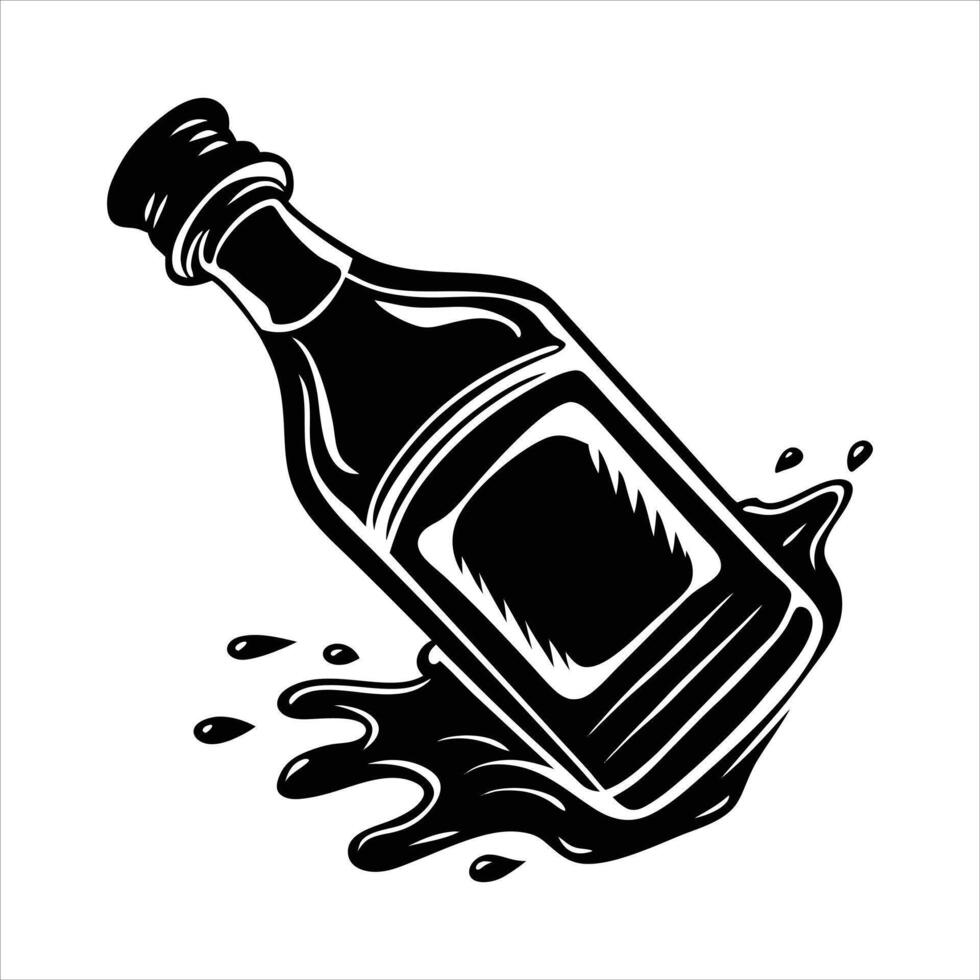 whisky bottle tipped over with liquid spilling vector