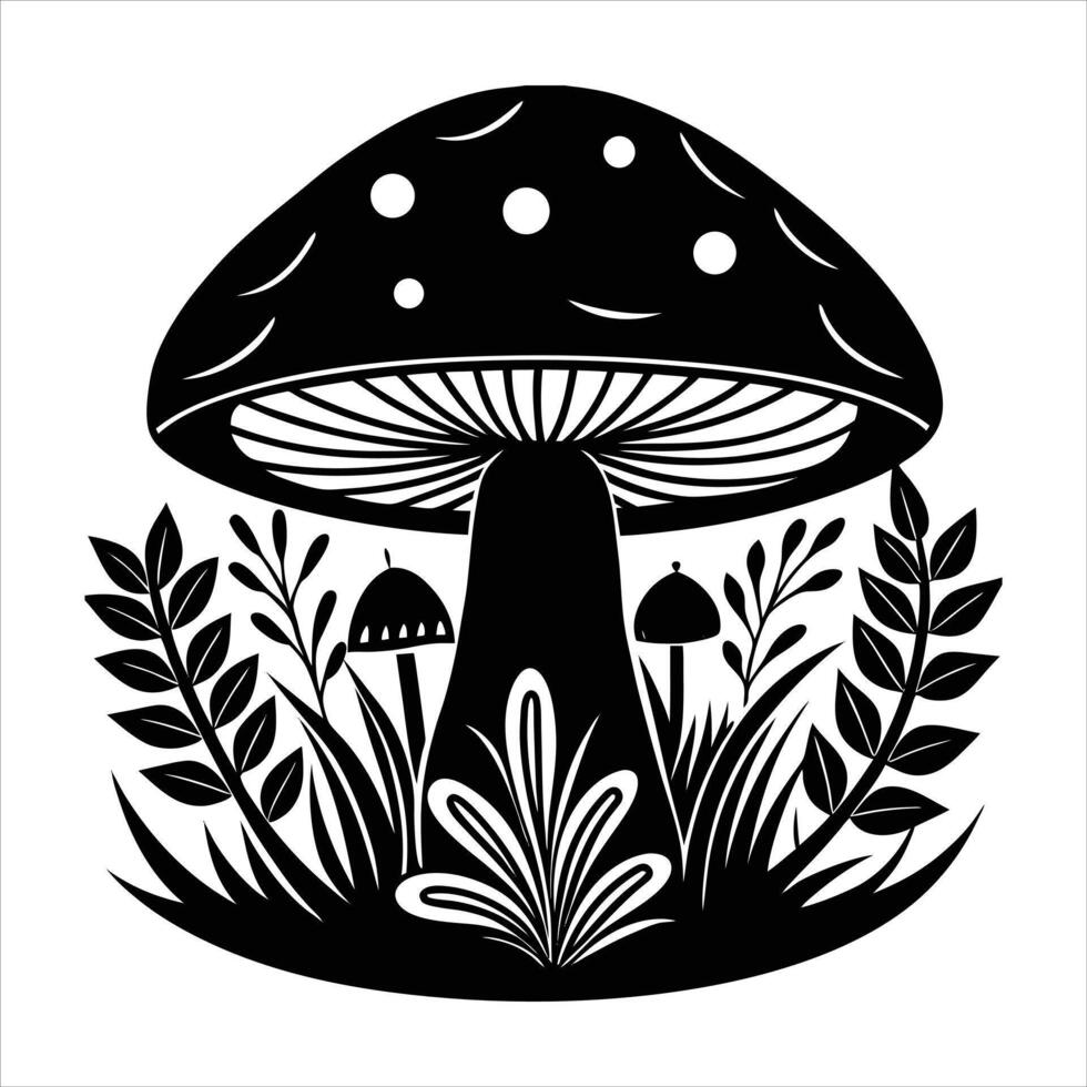 mushroom hiding in a blooming garden vector