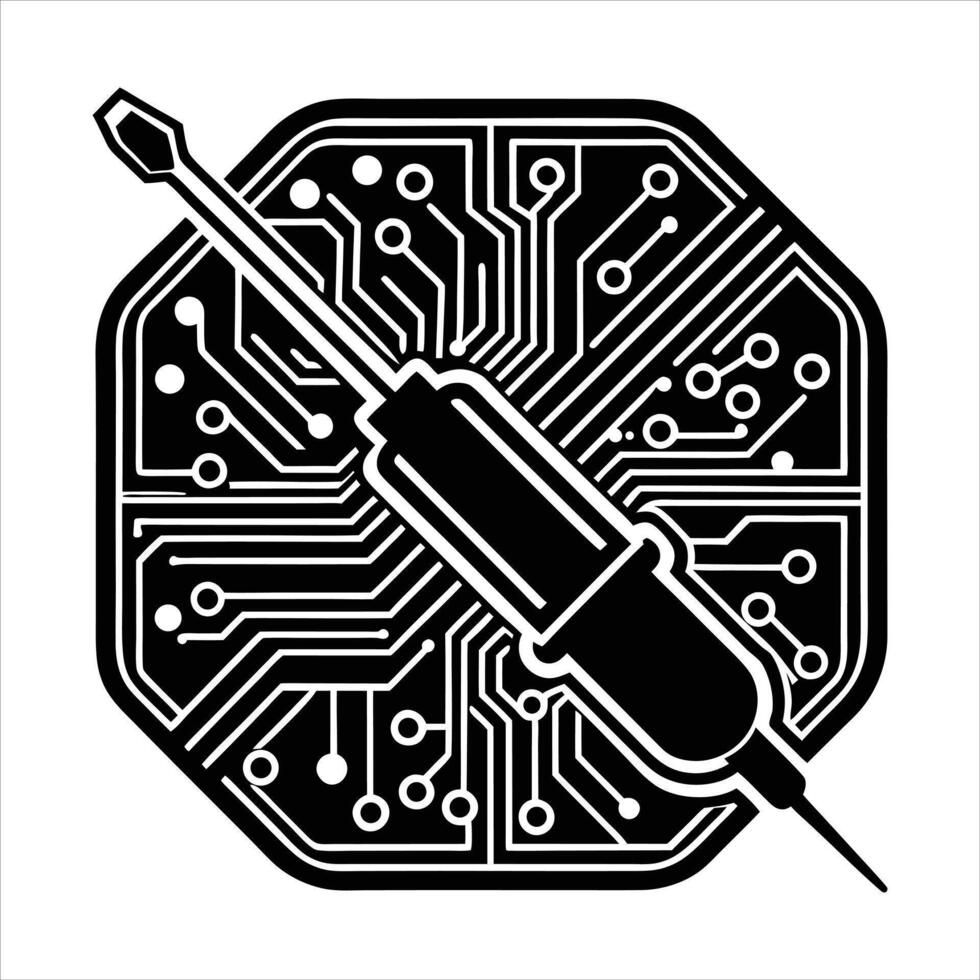 screwdriver inserted into circuit board vector