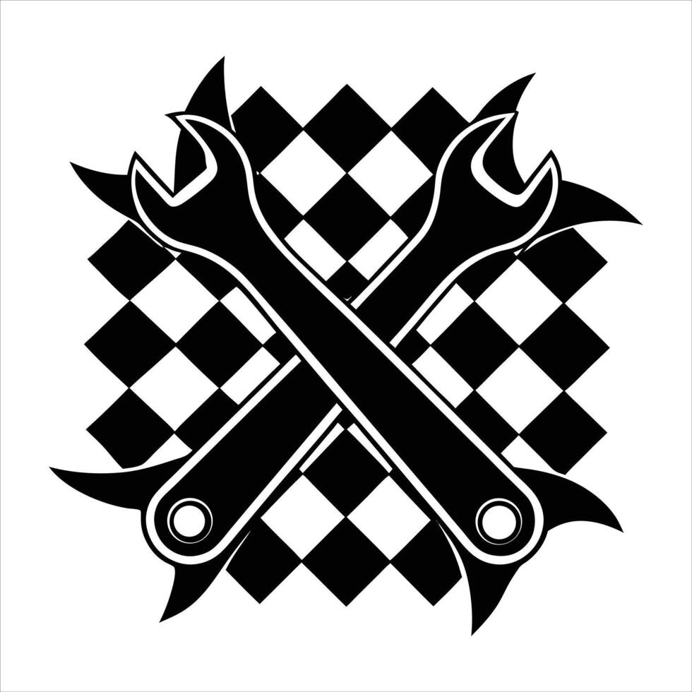 wrench against checkered cloth vector