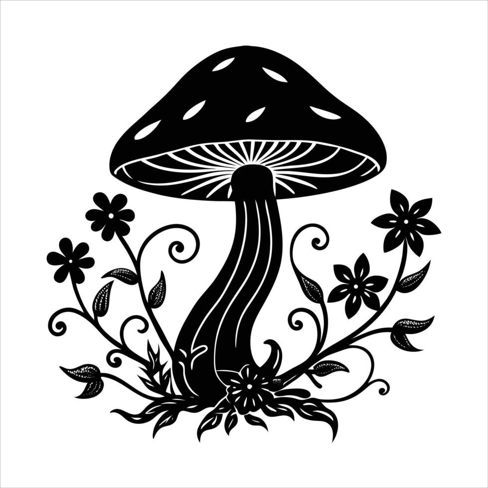 mushroom tangled in flower vines vector