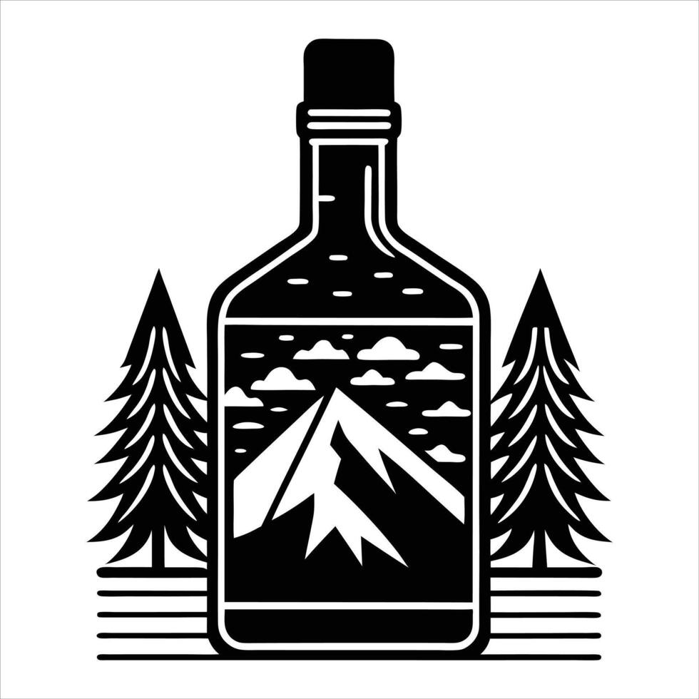 bottle of whisky with mountain backdrop vector