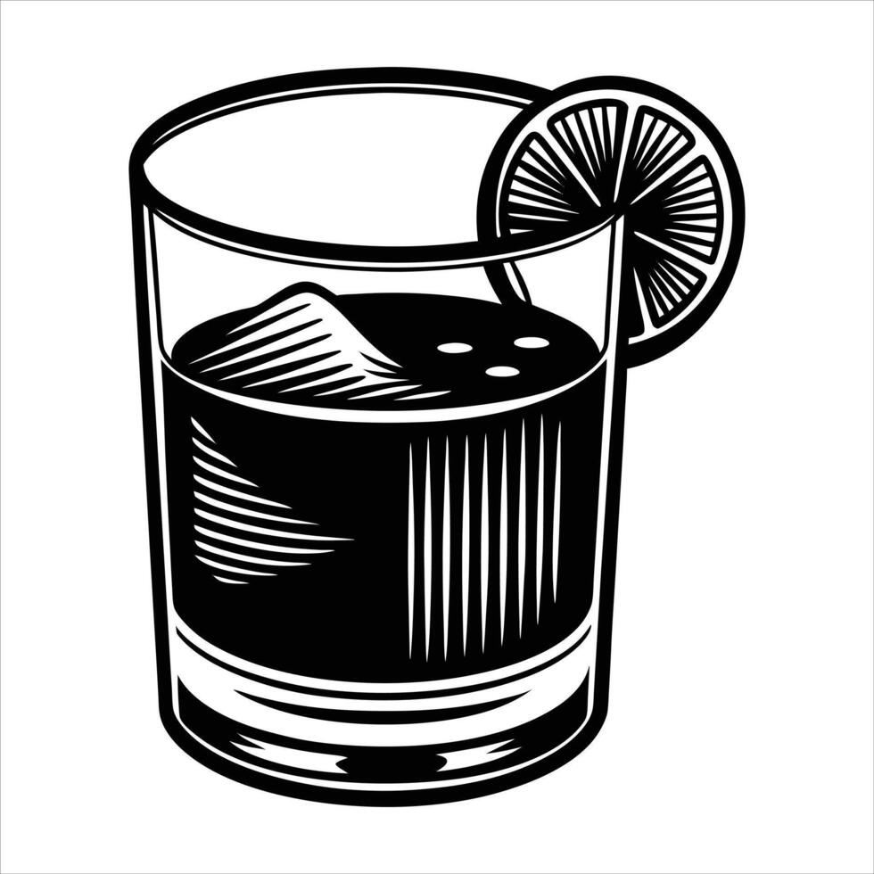 glass of whisky with orange peel garnish vector