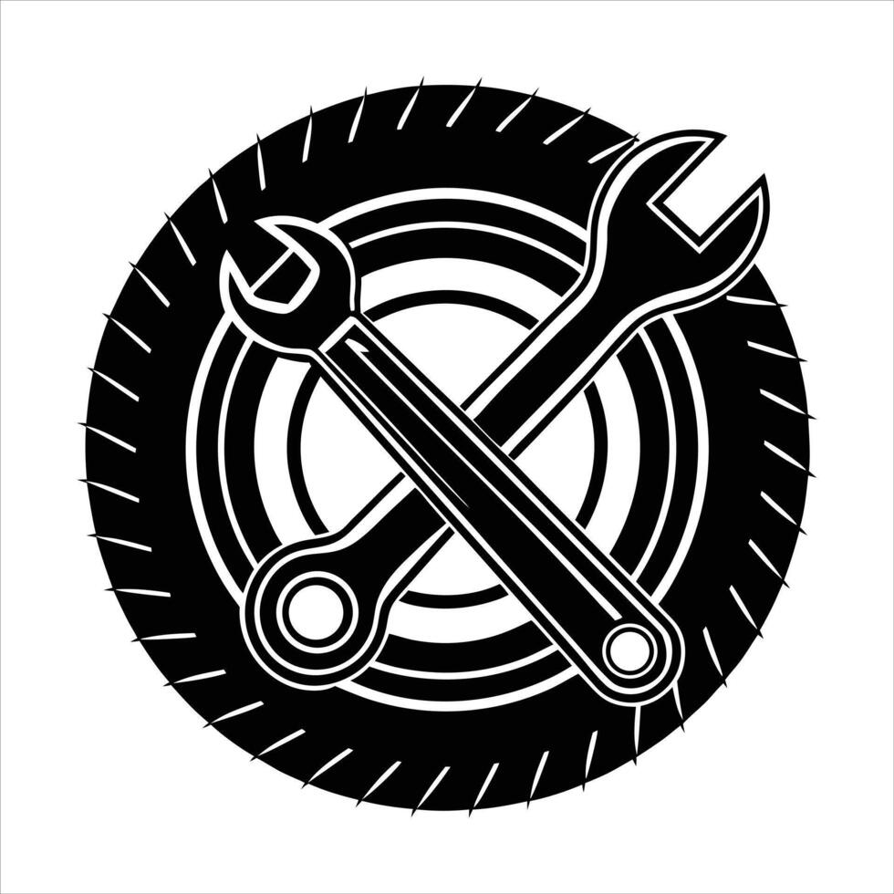 wrench resting on a tire vector