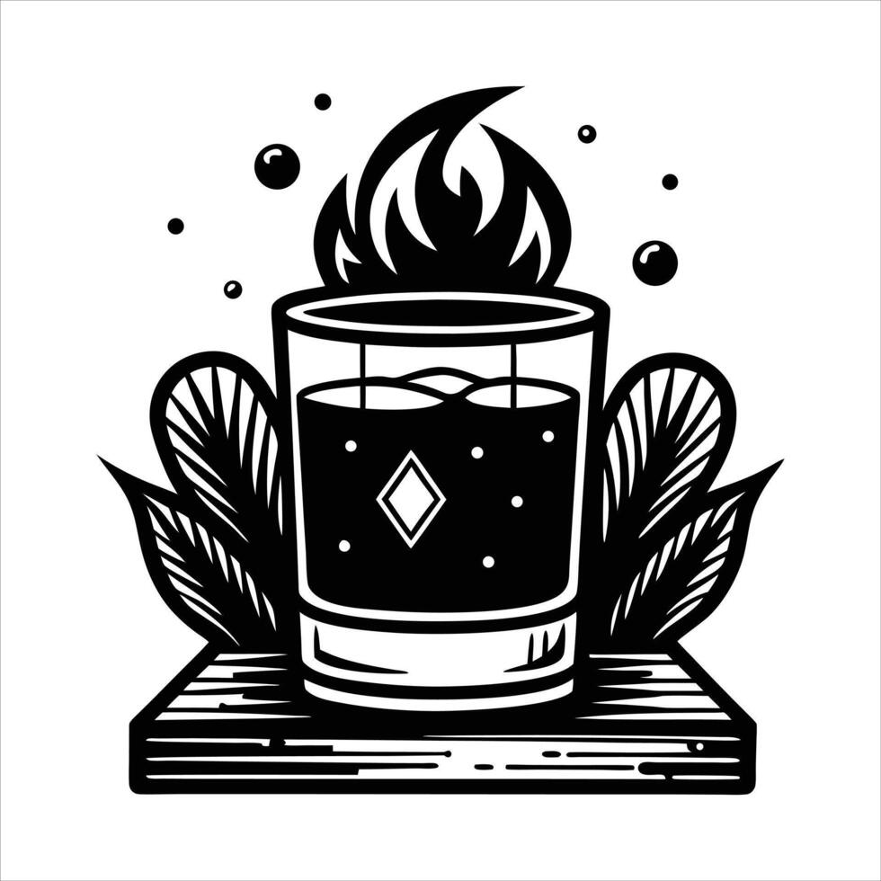 steaming whisky cocktail on a rustic bar vector