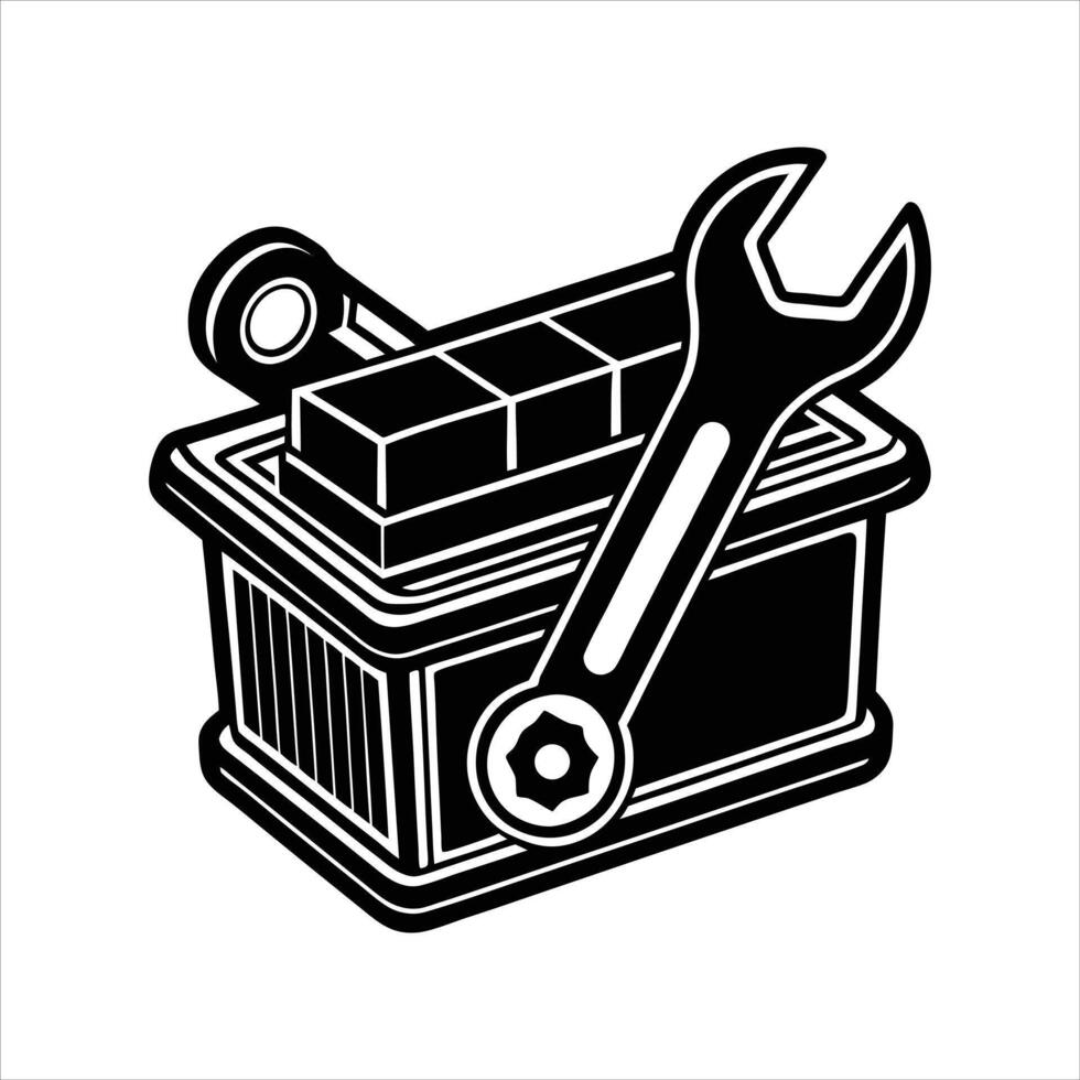 spanner propped on car battery vector