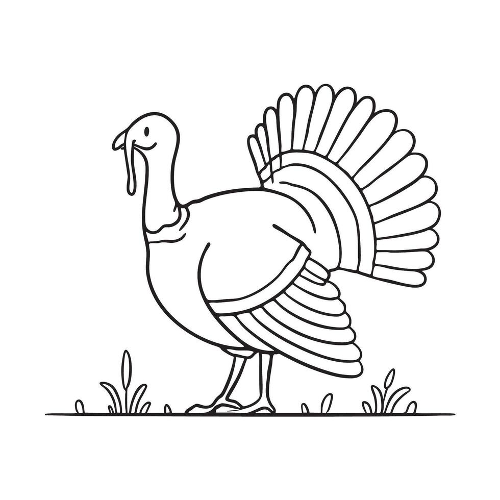 A turkey with wings slightly spread in grassy ground vector