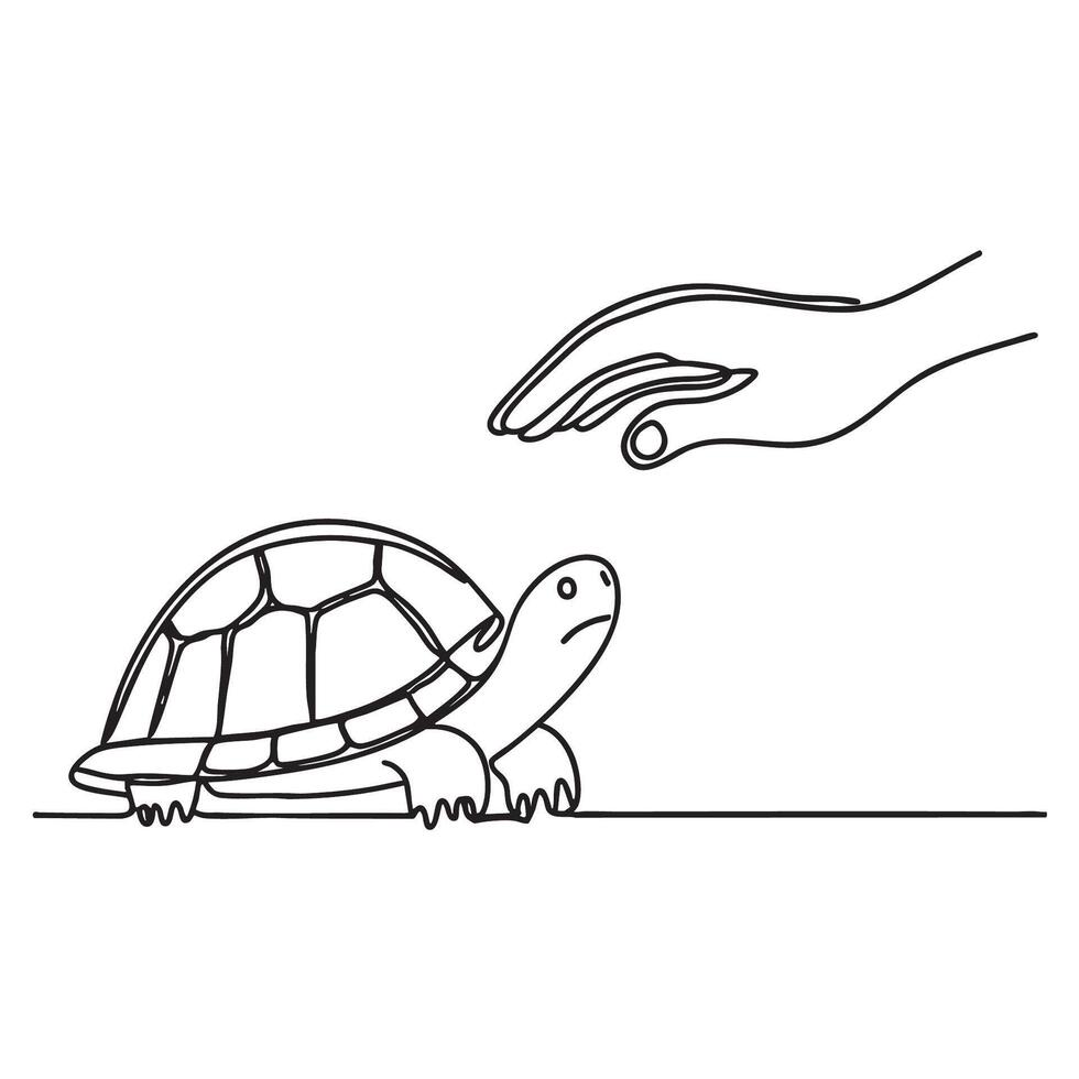 A turtle positioned near a gentle hand vector