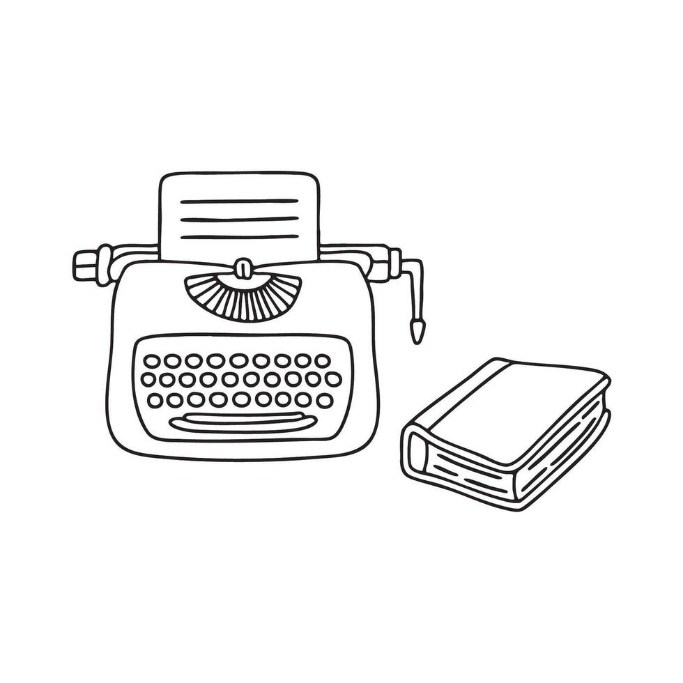 A typewriter beside a shut book vector