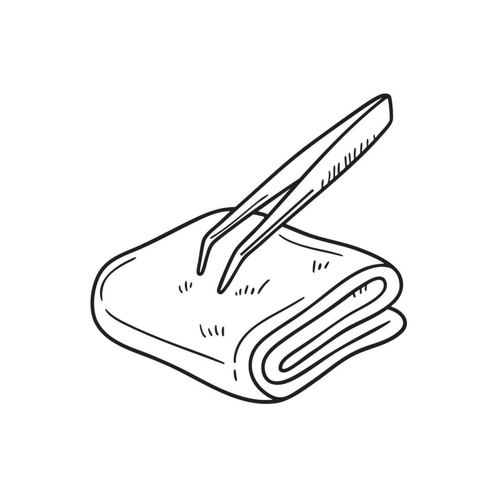 Tweezers resting on a small towel vector