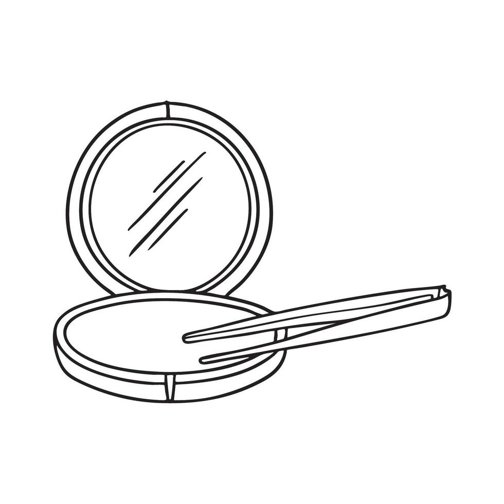 Tweezers resting next to a beauty mirror vector