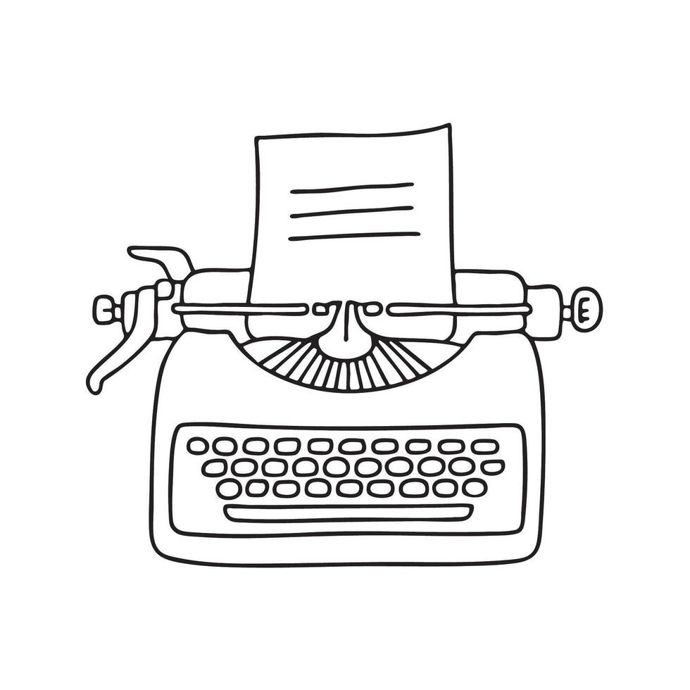 A typewriter with one page halfway inside vector