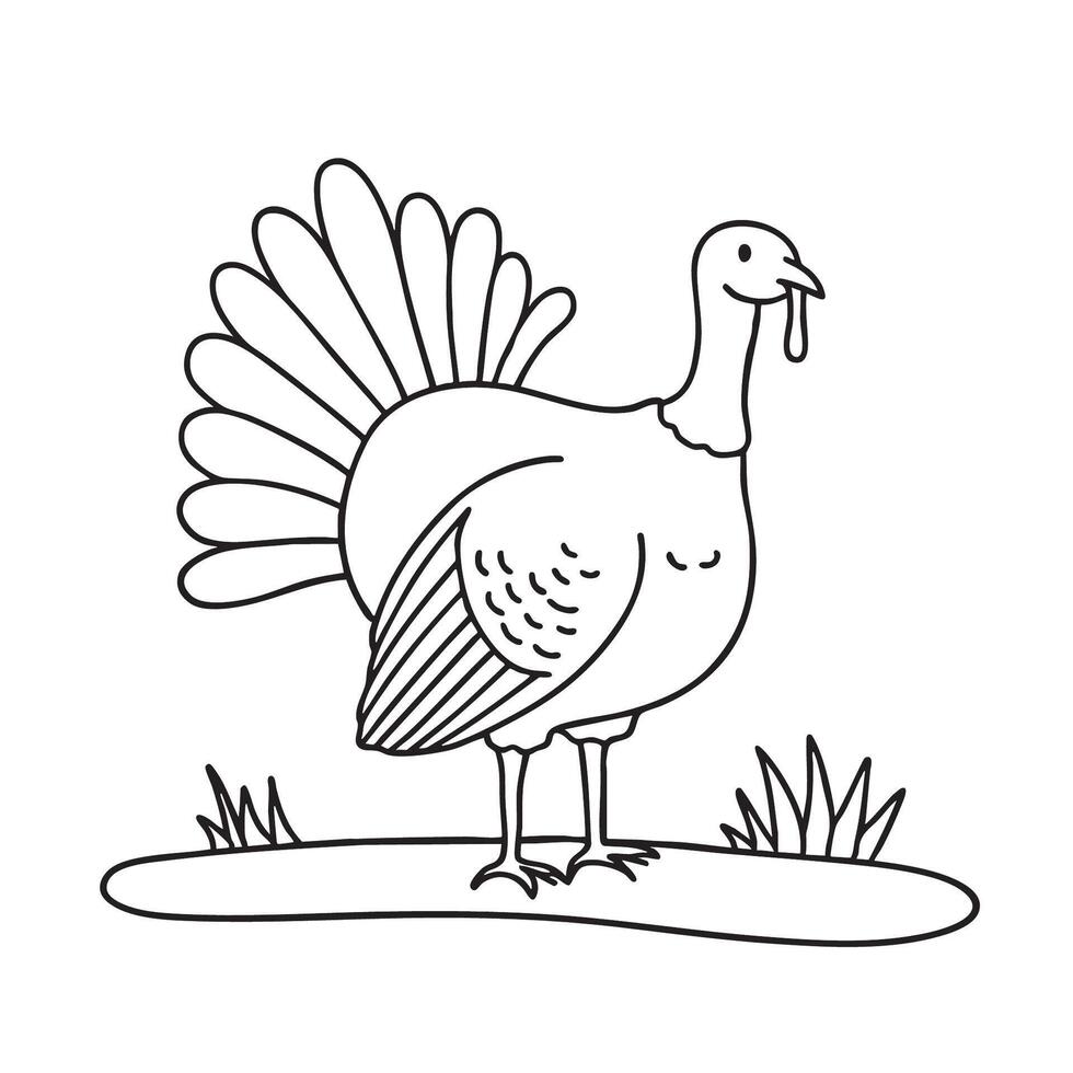 A turkey standing with spread wings on grassy ground vector