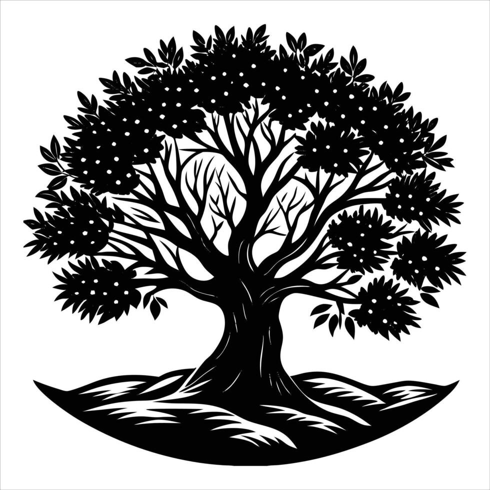 olive tree surrounded by fog at dawn vector