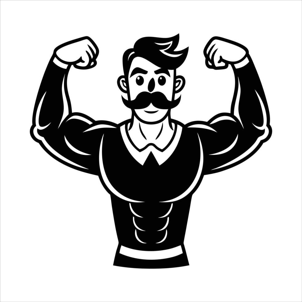 flexing muscles with a proud mustache vector