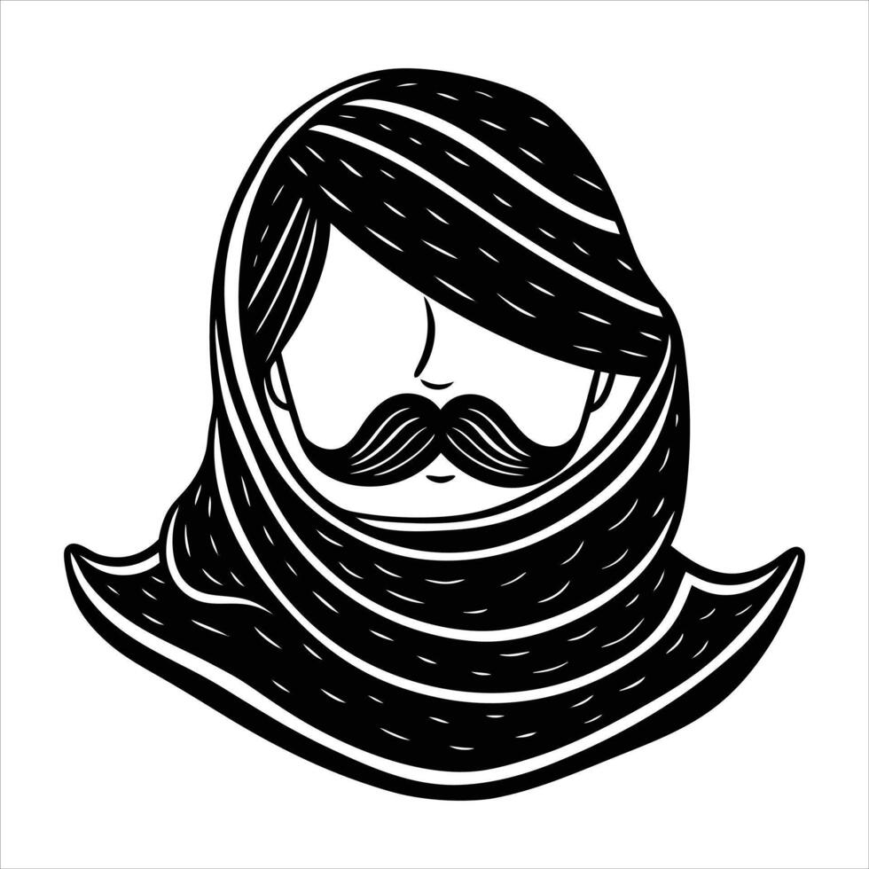 mustache hidden under a scarf vector