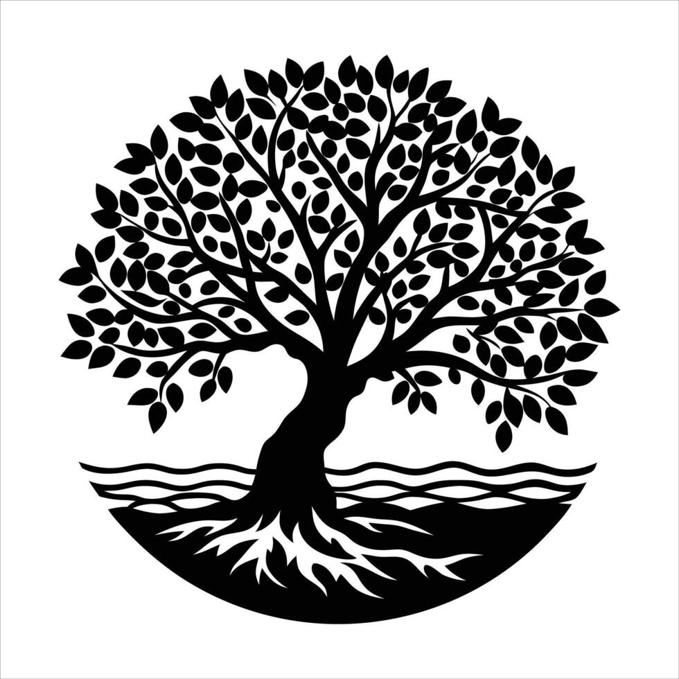 olive tree bending toward the sea vector