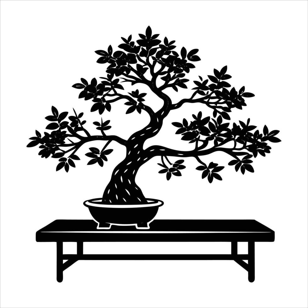 olive tree as bonsai on wooden shelf vector