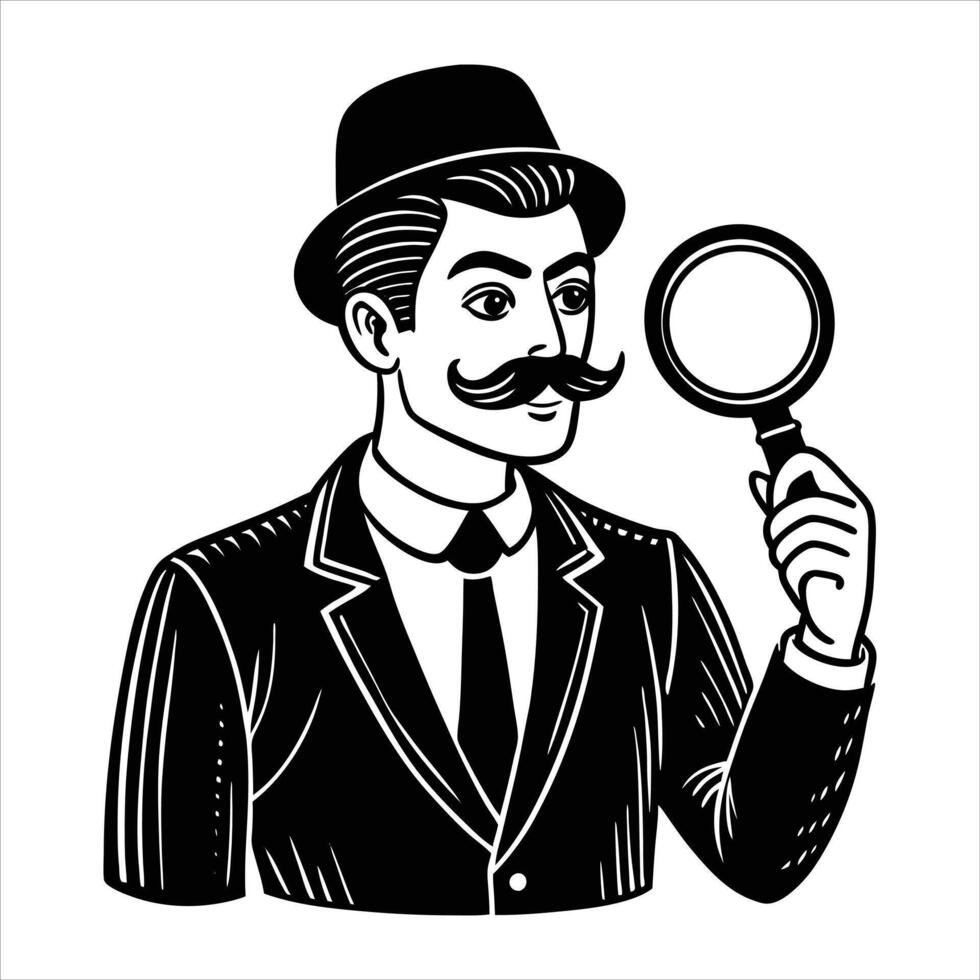 holding a magnifying glass under vector