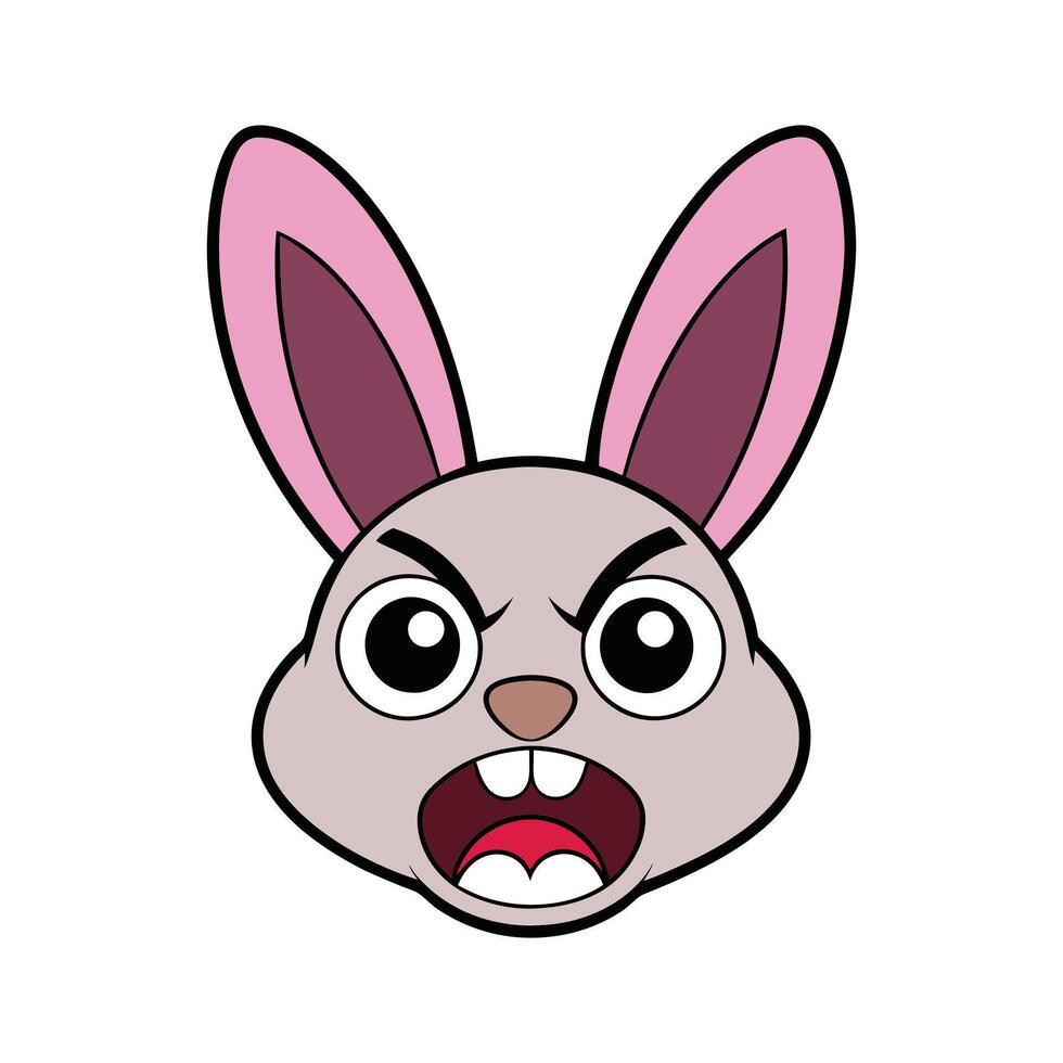Angry rabbit cartoon character yelling expression with big pink ears vector