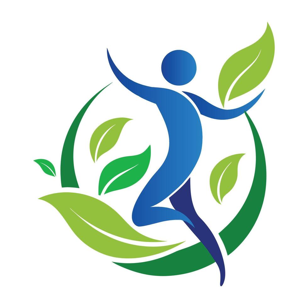 Active fitness wellness logo with green person dance leaf icon vector